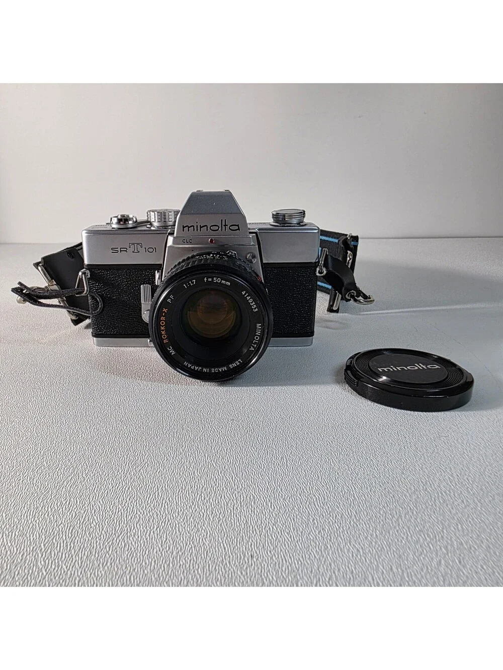 Minolta SRT 101 35mm Film Camera MC Rokkor PF 50mm F/1.7 W/Minolta  Strap